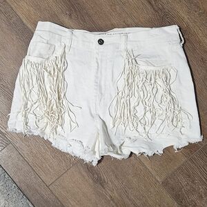 Women's White Denim Fringe Shorts